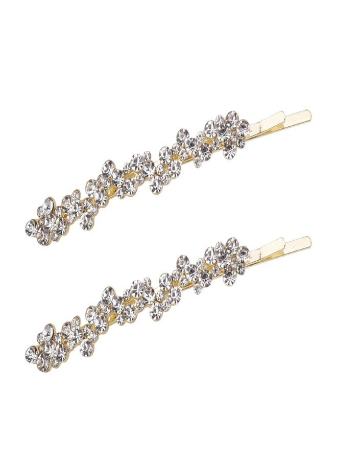 Kefley Rhinestone Hair Clips Bobby Pins for Women Small Thin Crystal Hairpins Barrettes Glitter Gold Metal Pins Side Clips Barrette Bridesmaid Bridal Wedding Prom Accessories 2 PCS - Image 1